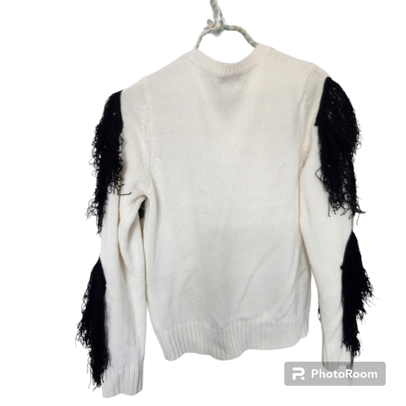 Eva Mendes New York & Co White Knit Sweater with Black Fringe Pom Poms Med - Picture 5 of 11